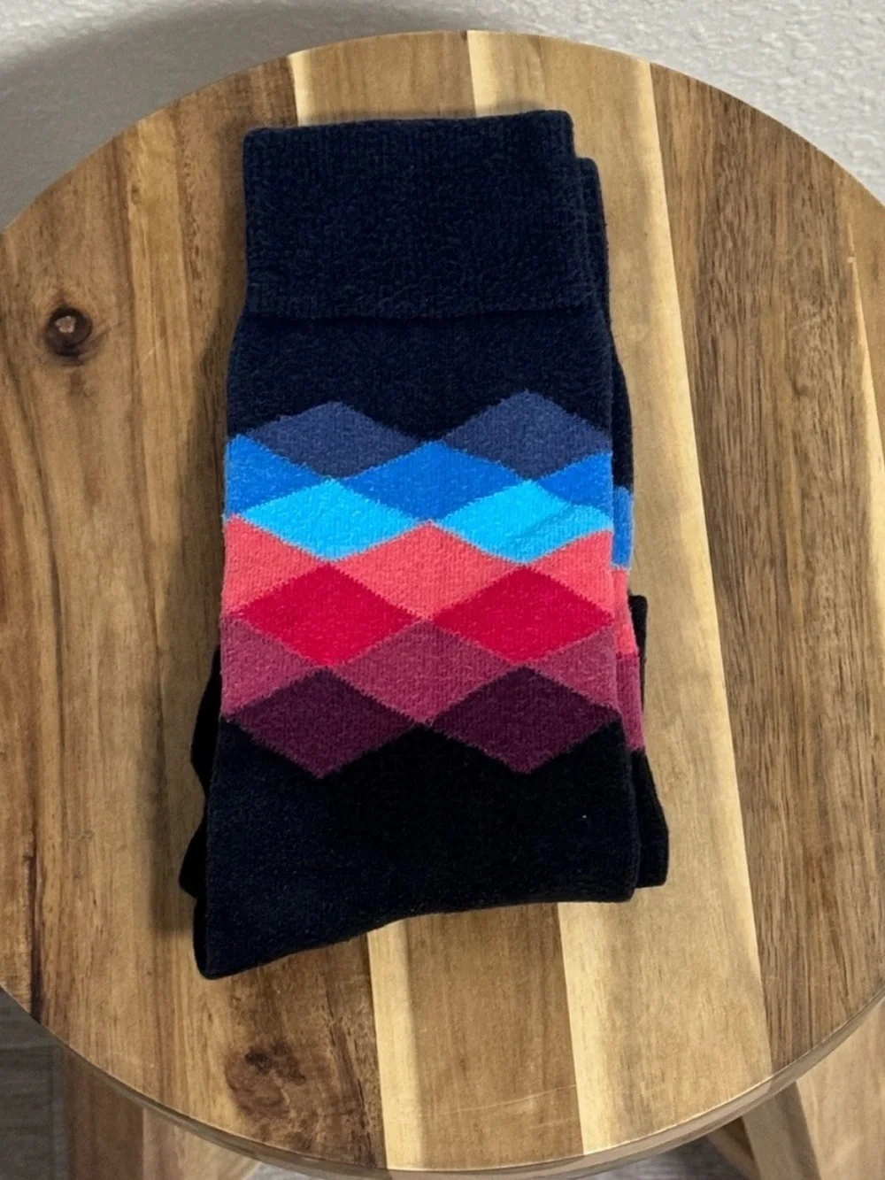 Happy Socks Unisex Colorful Argyle Crew Socks OSFM Multi-Color Blue Red Black